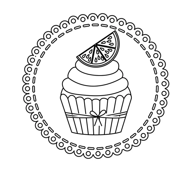 Contorno borda circular com cupcake com creme e limão — Vetor de Stock