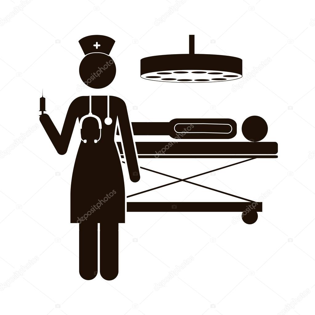 black silhouette nurse in operations room with pacient