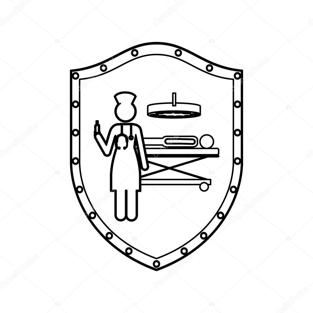 contour shield with nurse in operations room with pacient