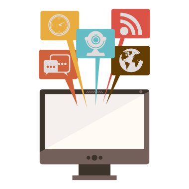 siluet simgeler diyalog sosyal ağların ile masaüstü bilgisayar ile