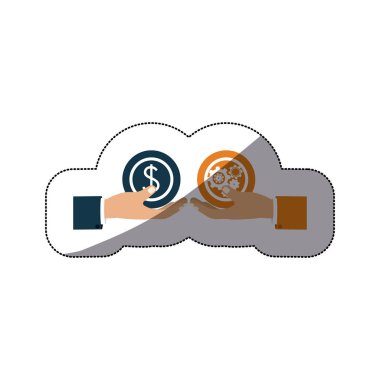 eller yuvarlak Pinyonlar ve para sembol ile renkli orta gölge etiket