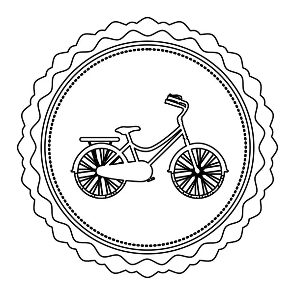Silhouette monochrome de vélo enfant dans un cadre rond — Image vectorielle