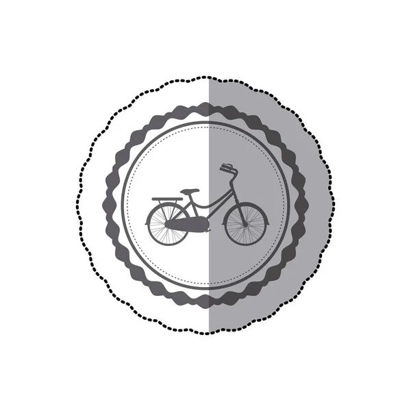 Silhouette monocromatica con adesivo ombra centrale della bicicletta bambino in telaio rotondo — Vettoriale Stock