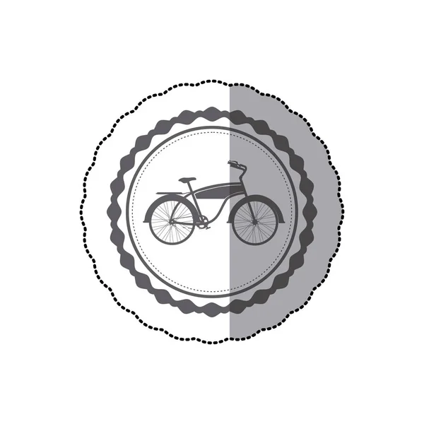 Silhouette monocromatica con adesivo ombra centrale della bicicletta classica in telaio rotondo — Vettoriale Stock