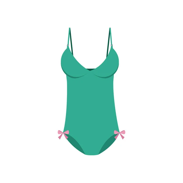 Grüner einteiliger Bikini mit Schleife — Stockvektor