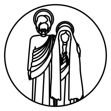 siluet bakire mary ve saint joseph kucakladı ile dairesel şekil