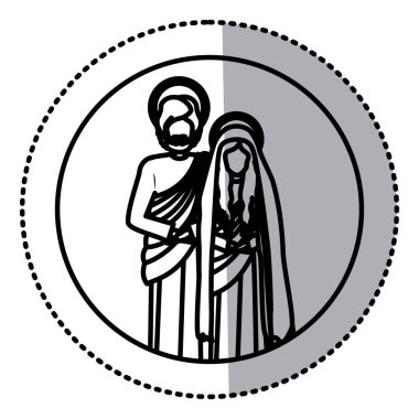 Kontur Meryem Ana ve saint joseph ile dairesel etiket