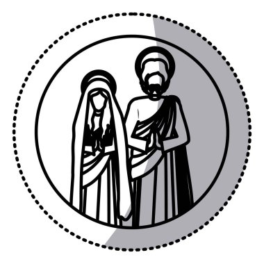 dairesel sopa ile siluet bakire mary ve saint joseph dua