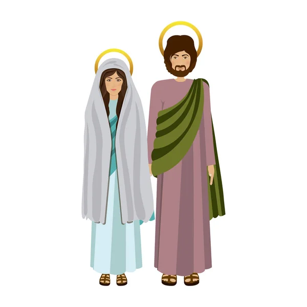 Imagem colorido virgem maria e santo joseph pé — Vetor de Stock