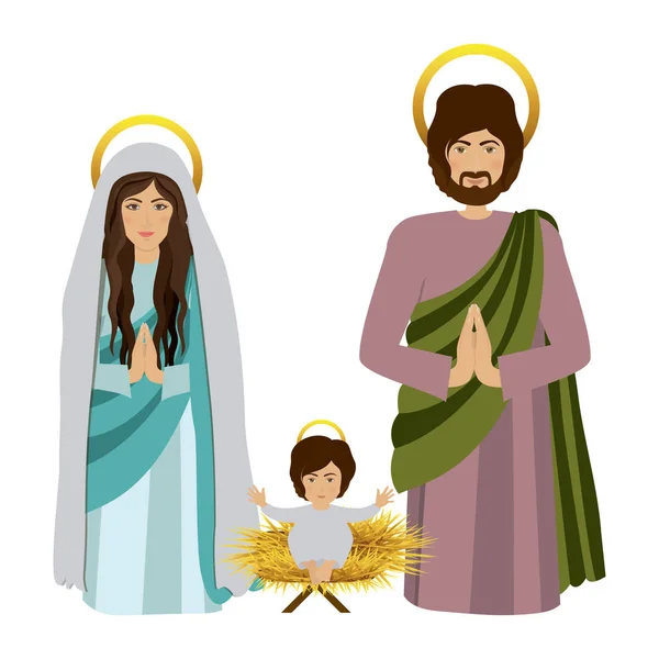 Sacred family with baby jesus kneel — Stock Vector