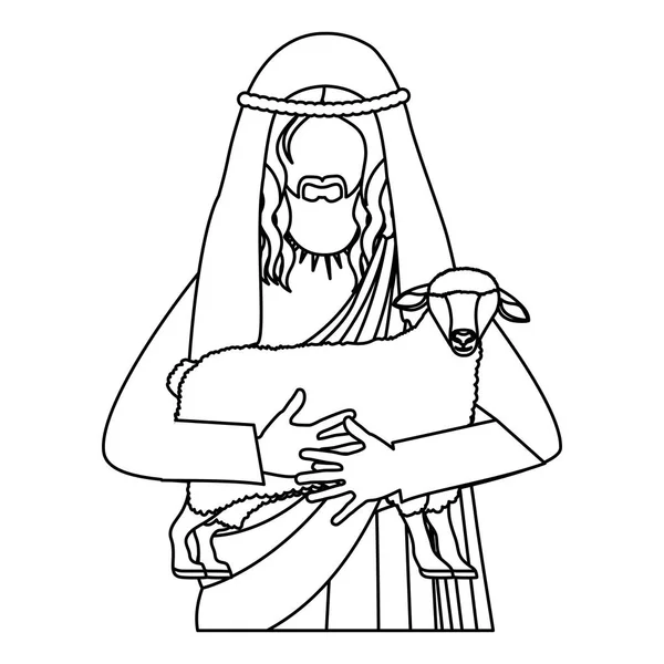 Silueta medio cuerpo Jesús llevando una oveja — Archivo Imágenes Vectoriales