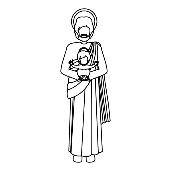 Silhouette picture saint joseph with baby jesus — Stock Vector