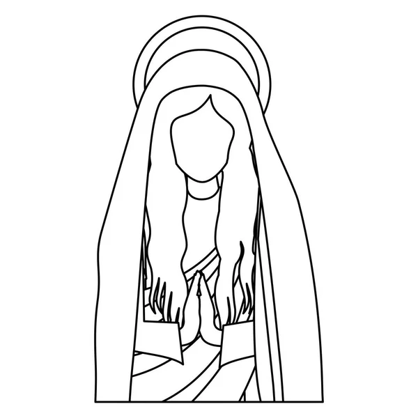 Silhouette Halbkörper Heilige Jungfrau Maria betet — Stockvektor