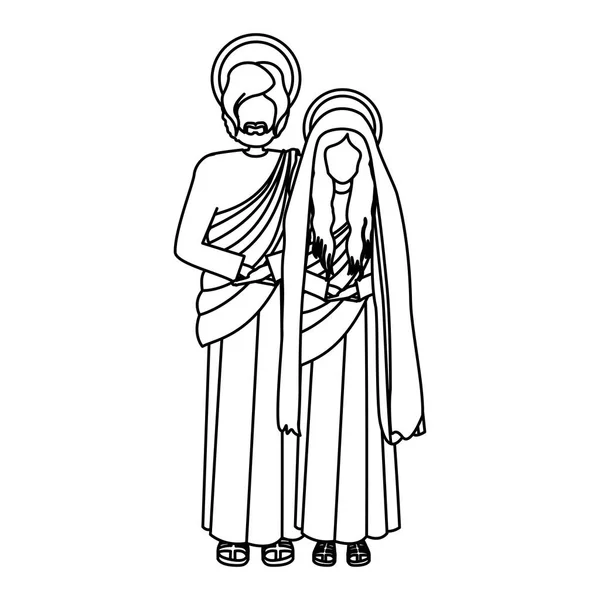 Contour Jungfru Maria och Sankt Josef — Stock vektor