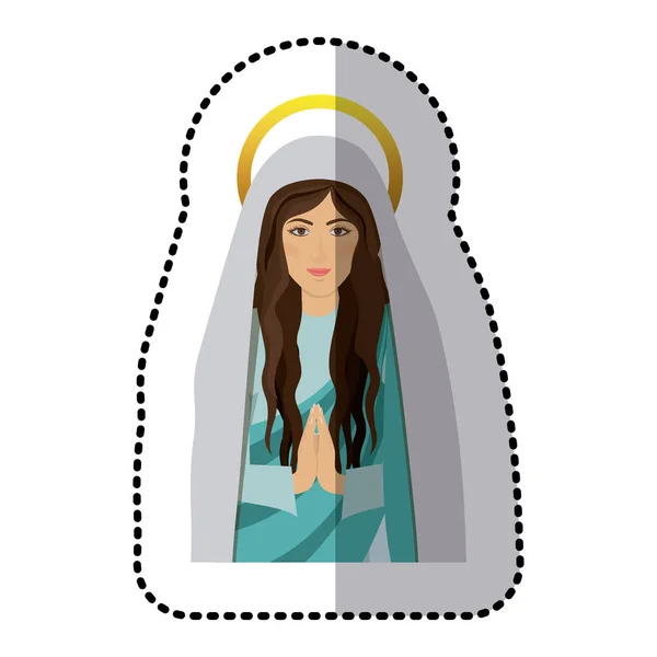 Pegatina medio cuerpo santo virgen María rezando sombreado — Vector de stock