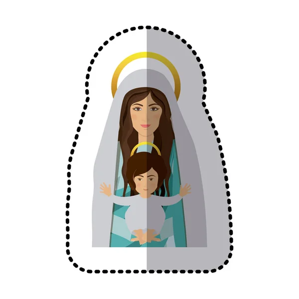 Autocollant ombrage de demi corps sainte vierge Mary avec bébé Jésus — Image vectorielle