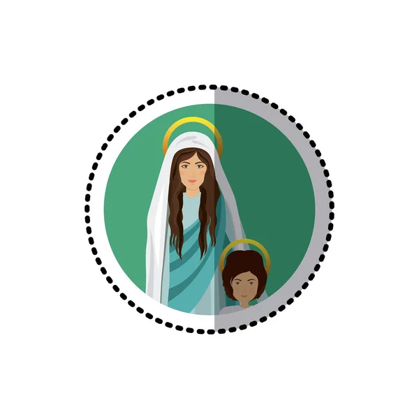 圆形不干胶标签的圣圣母玛利亚的孩子耶稣 — 图库矢量图片
