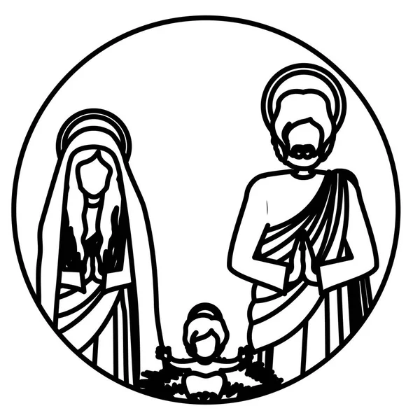 Κυκλικό περίγραμμα ιερή οικογένεια με μωρό Ιησού — Διανυσματικό Αρχείο