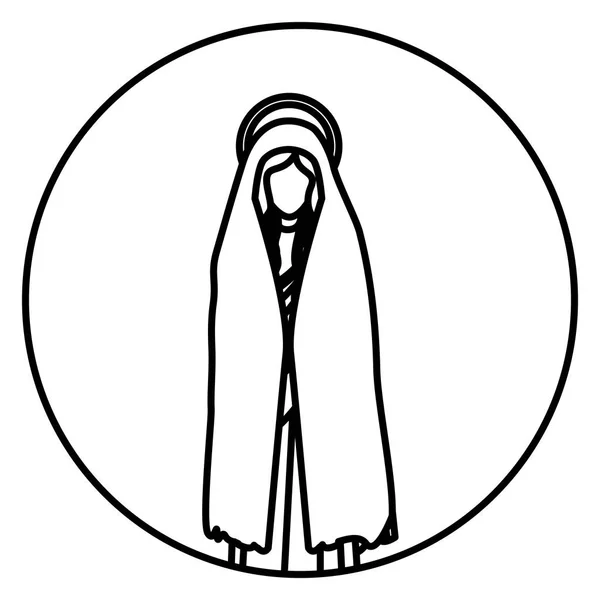 Forma circular con silueta de santa virgen María — Vector de stock