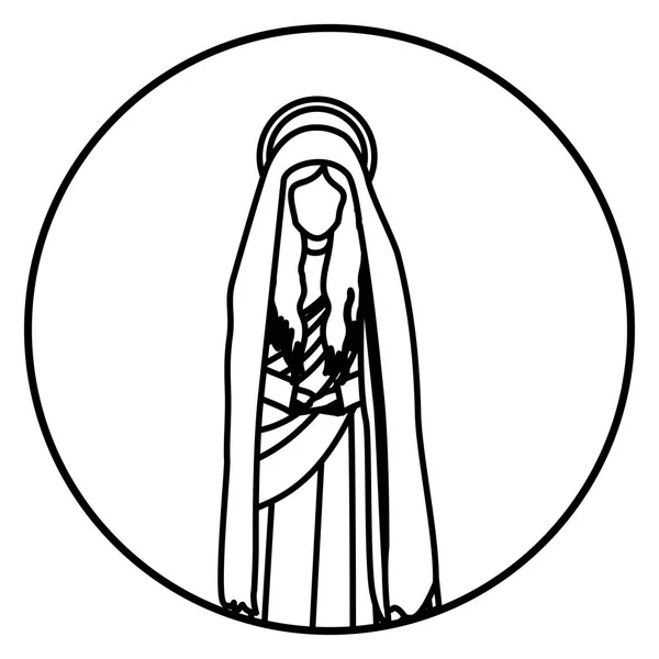 Forma circular con figura de contorno de santa María virgen — Vector de stock