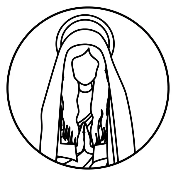 Runde Form mit Kontur Halbkörper Heilige Jungfrau Maria betet — Stockvektor