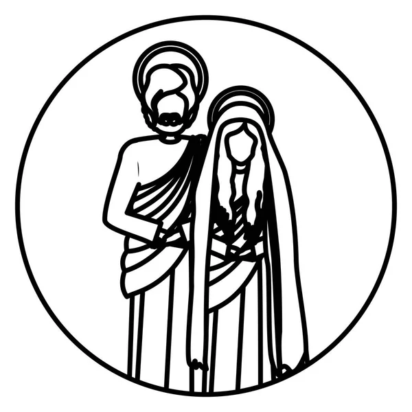 Kontur Meryem Ana ve saint joseph ile dairesel şekil — Stok Vektör