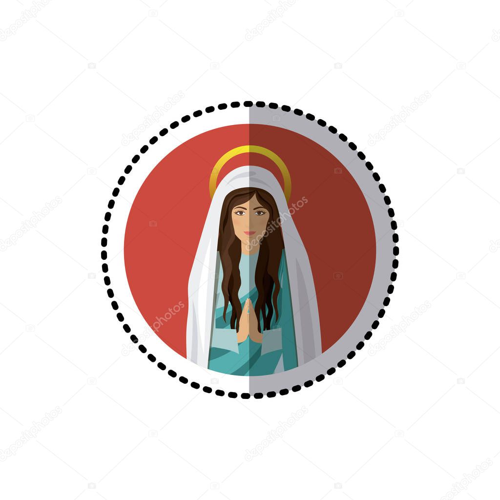 circular sticker with half body saint virgin mary praying