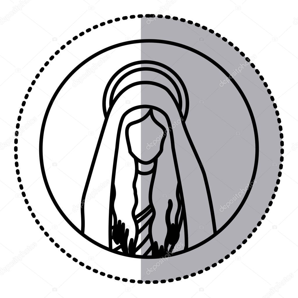 circular sticker with silhouette half body saint virgin mary