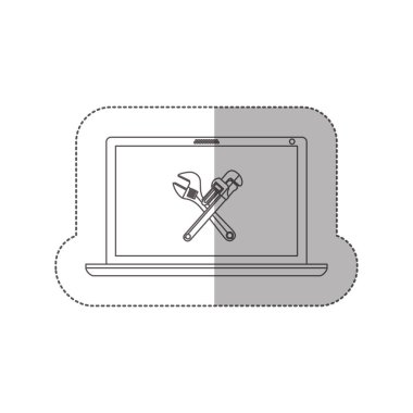 gri tonlamalı orta gölge etiket ile laptop ekranında çapraz anahtarı ile