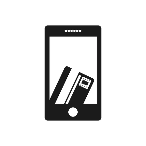 Téléphone portable monochrome avec écran avec carte de crédit en main — Image vectorielle