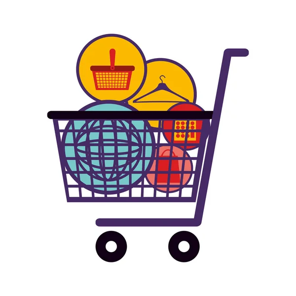 Silhouette color with full shopping cart — Stock Vector