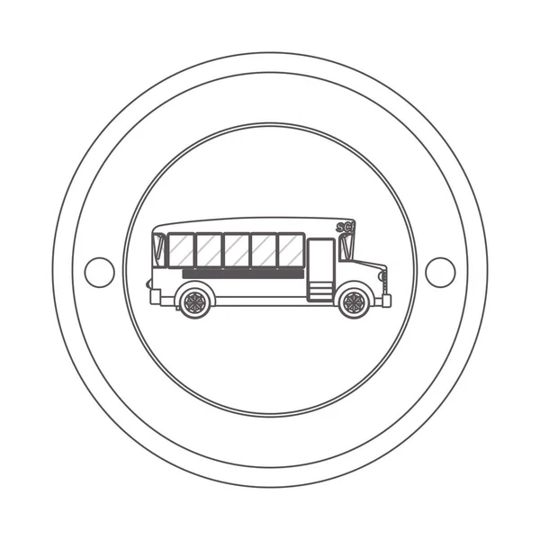 Circular contour of silhouette with school bus — Stock Vector