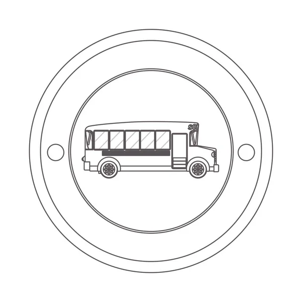 Contorno circular de silhueta com ônibus escolar — Vetor de Stock