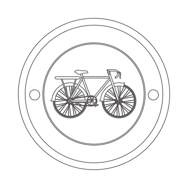 Циркулярный контур силуэта с велосипедом и стойкой — стоковый вектор