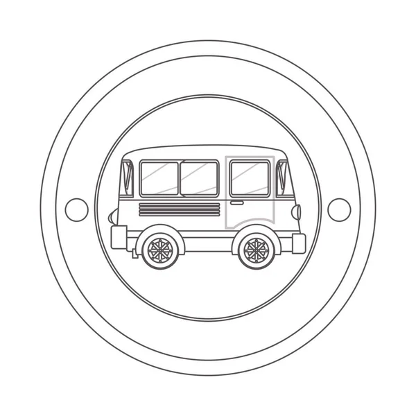 Circulaire contour van silhouet met mini-bus — Stockvector