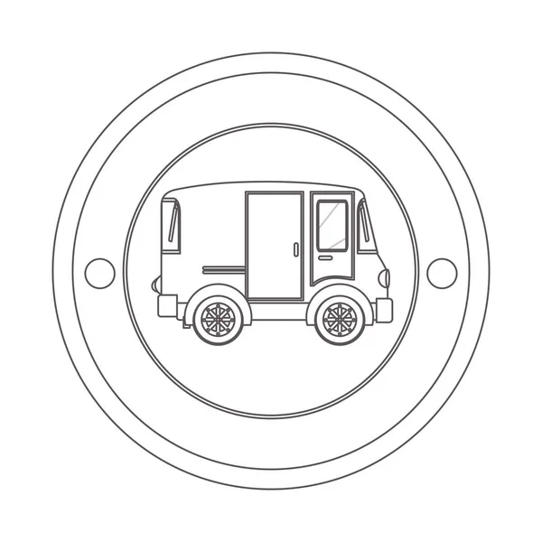 Contour circulaire de la silhouette avec mini van — Image vectorielle