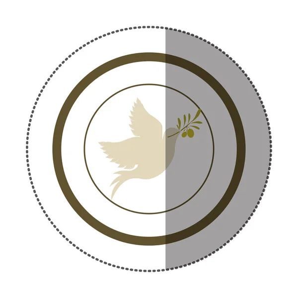 Autocollant forme circulaire avec pigeon à branche d'olivier — Image vectorielle
