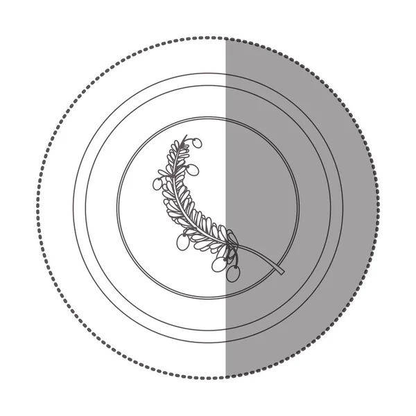 Autocollant silhouette circulaire avec branche à feuilles multiples — Image vectorielle