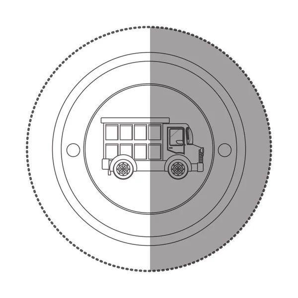 Etiqueta de silhueta com forma circular com caminhão basculante — Vetor de Stock