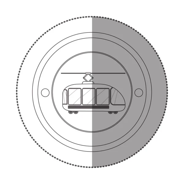 Silhouette sticker with circular shape with trolley car — Stock Vector