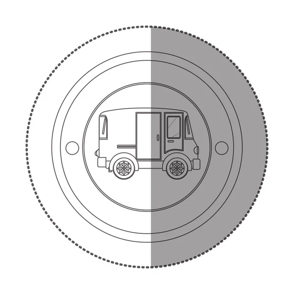 Silhouet sticker met ronde vorm met busje — Stockvector