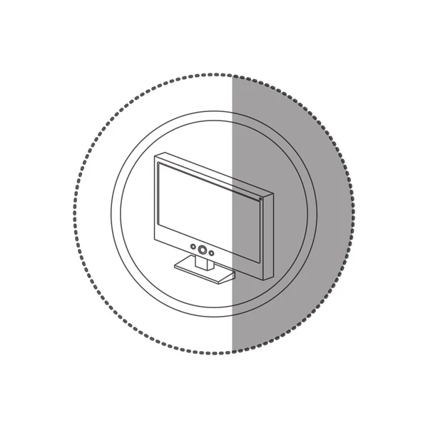 Αυτοκόλλητο σιλουέτα με κυκλικό σχήμα του υπολογιστή οθόνη τεχνολογίας — Διανυσματικό Αρχείο