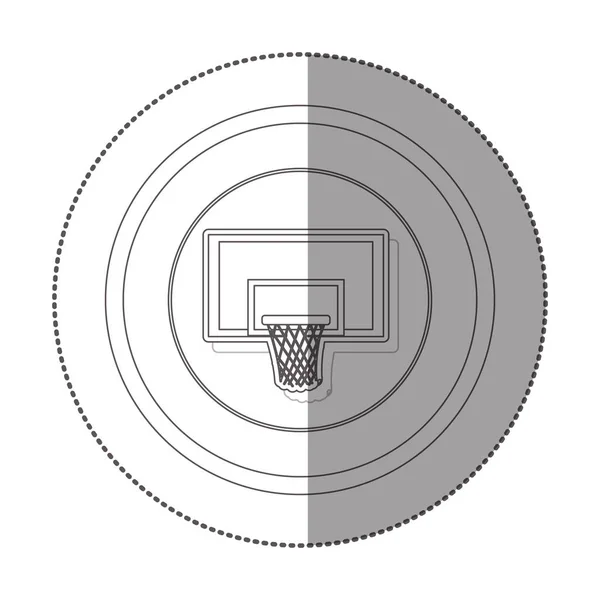 Etiqueta de silhueta com forma circular de aro de basquete quadrado — Vetor de Stock