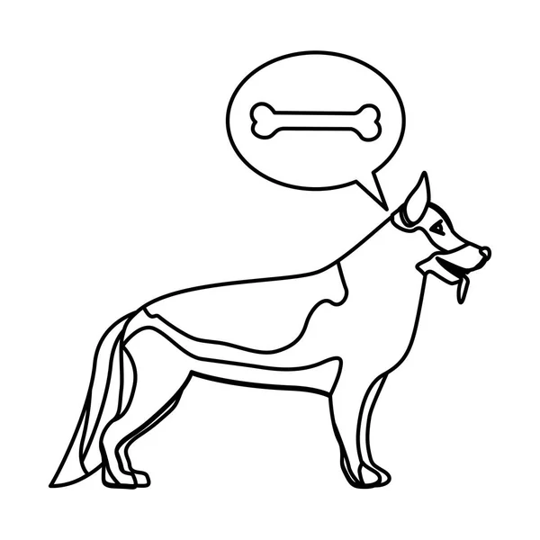 Černá kontura s kostí myšlení psa německého ovčáka — Stockový vektor