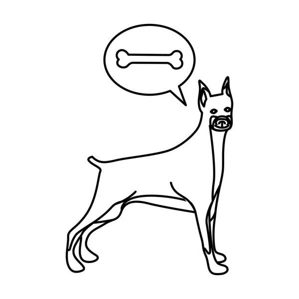 Contour noir avec doberman pinscher chien os mince — Image vectorielle
