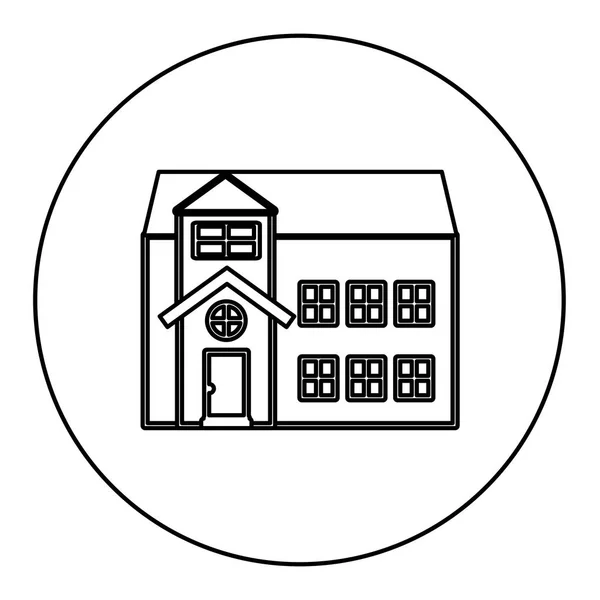 Cercle de contour monochrome de la maison avec deux étages — Image vectorielle