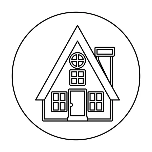 单色轮廓圆房子与烟囱 — 图库矢量图片