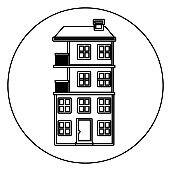 Monochromer Konturkreis der mehrstöckigen Wohnung — Stockvektor