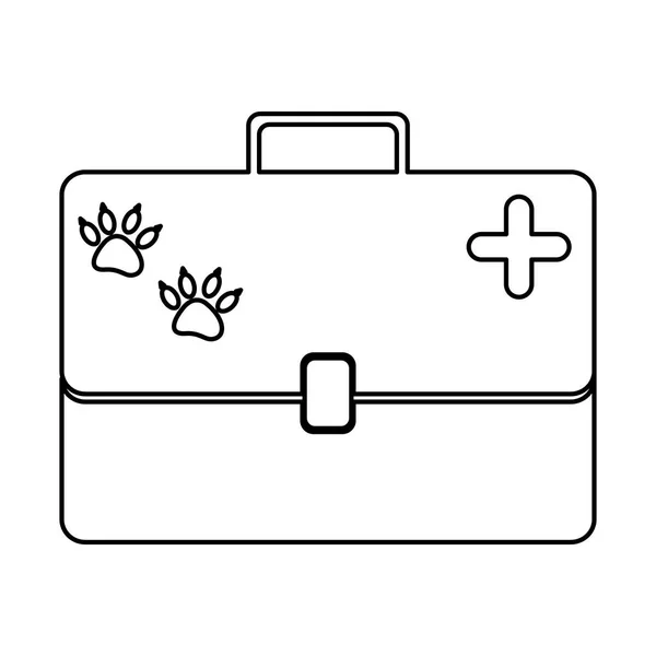 Silhouette monocromatica con valigia di pronto soccorso veterinario — Vettoriale Stock