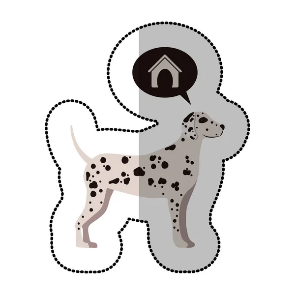 Image colorée milieu ombre autocollant avec dalmatien chien pensant maison — Image vectorielle